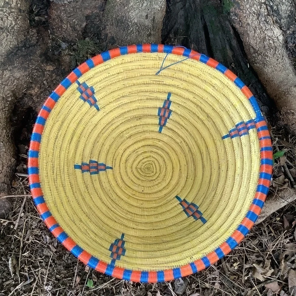 Bohemian Woven Yellow Decorated Bowl Basket Wall